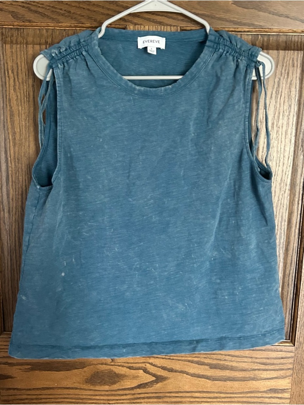 Evereve Teal Washed Ruched-Sleeve Tank Top